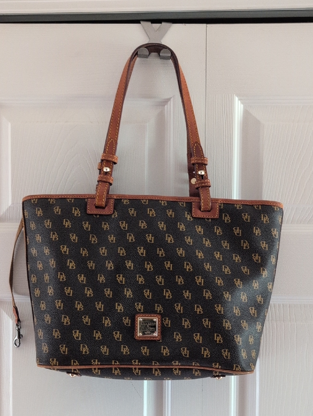 Dooney & Bourke Brown Monogram Tote with Tan Trim